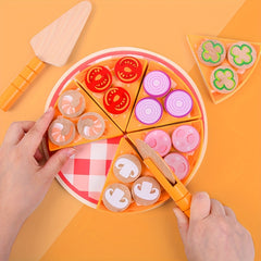Wooden Pizza Playset Pretend Play Food Toy with Cutting Utensils