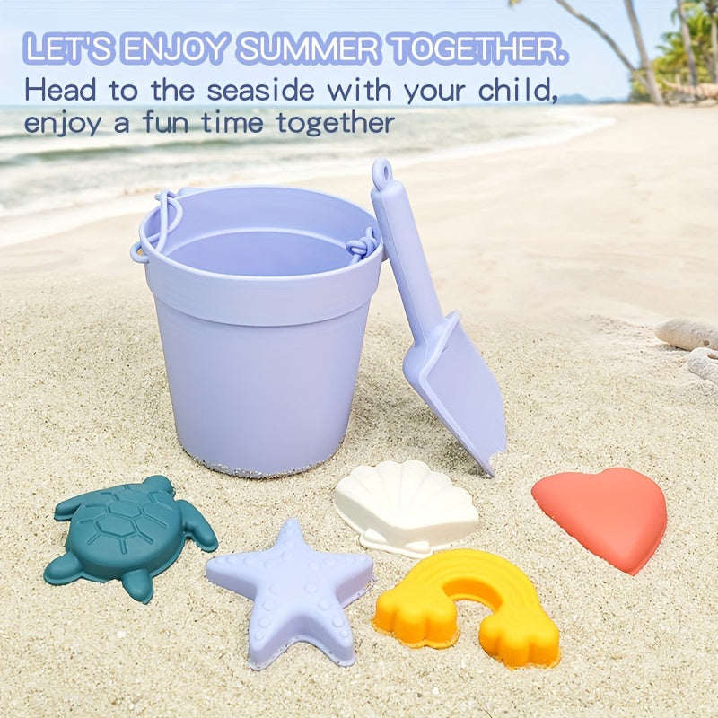 7pcs Silicone Beach Toys Ocean Style Kids' Beach Toys Bucket Shovel Sand Molds