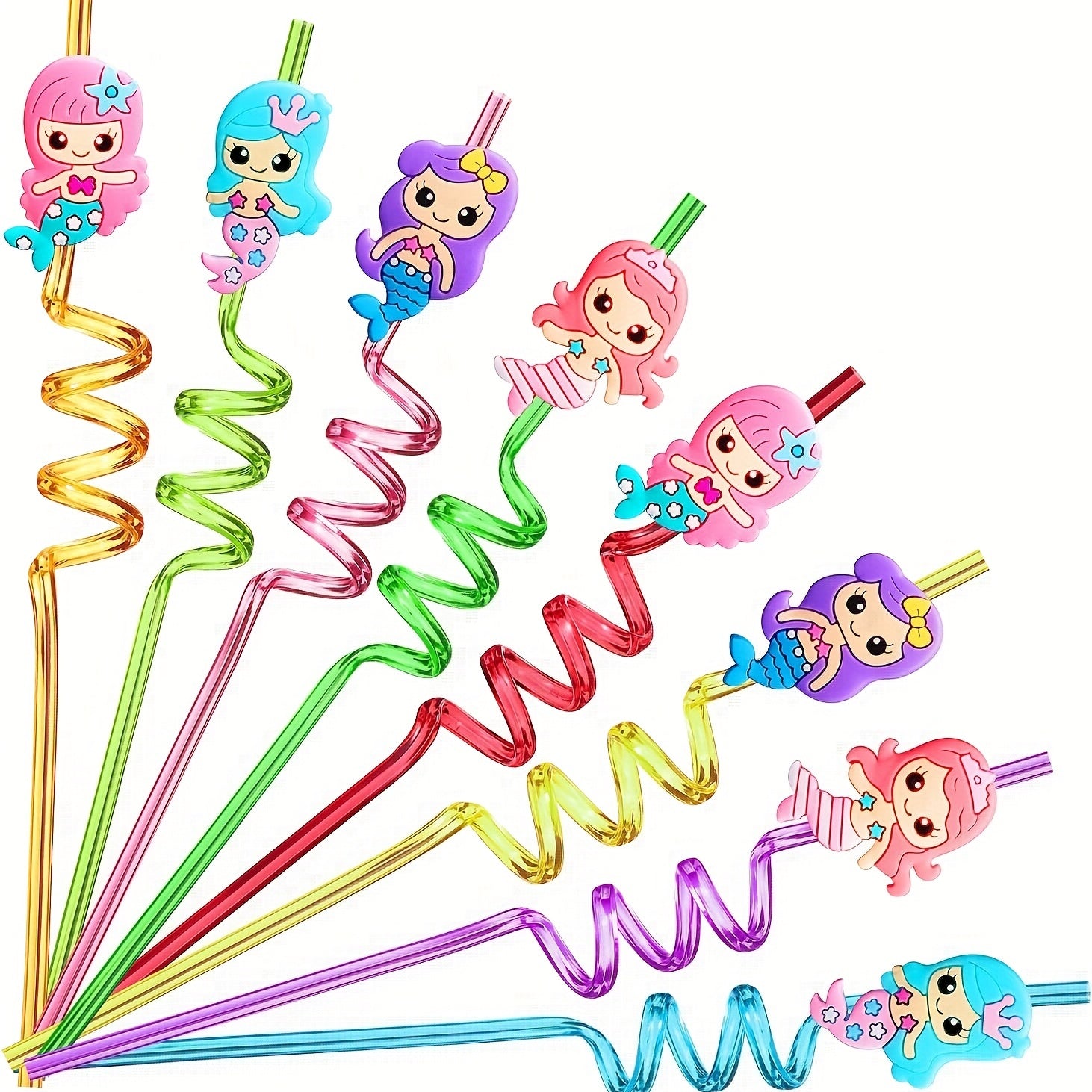 4pcs Mermaid Straw Party Favors Colorful Cartoon Design