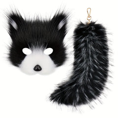 Plush Fox Mask Set with Tail Keychain - Animal Themed Accessories for Halloween