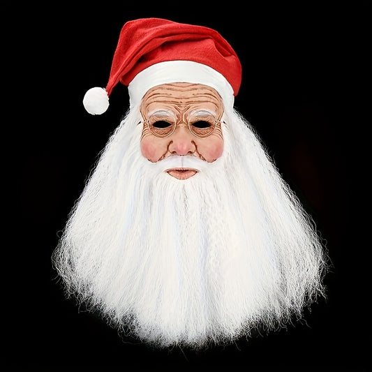Latex Santa Mask with Realistic Beard for Christmas Cosplay
