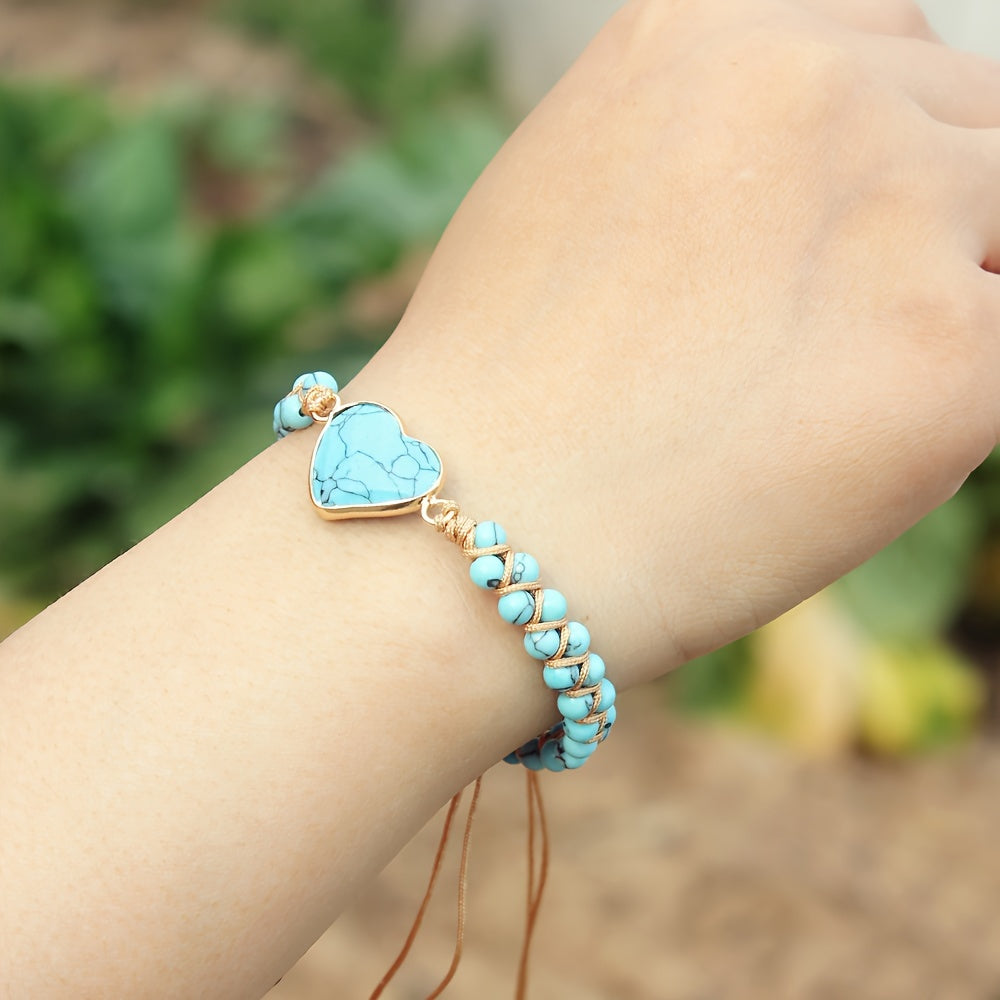 Woven Bracelet Turquoise Heart Stone Accessory Couple Jewelry