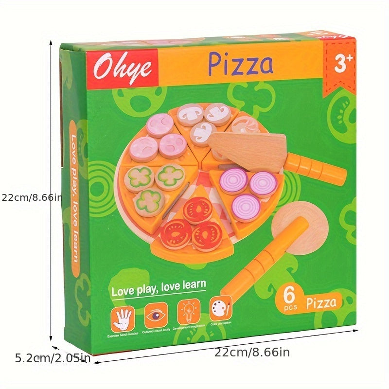 Wooden Pizza Playset Pretend Play Food Toy with Cutting Utensils