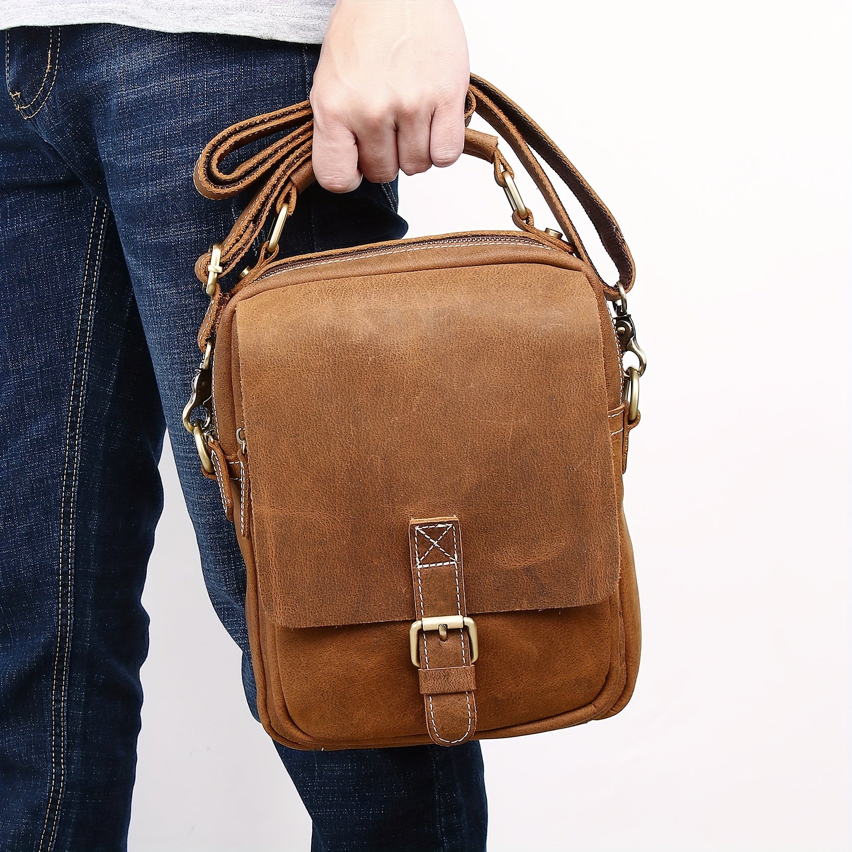 Classic Vintage Leather Messenger Bag Adjustable Strap Crossbody Shoulder Bag