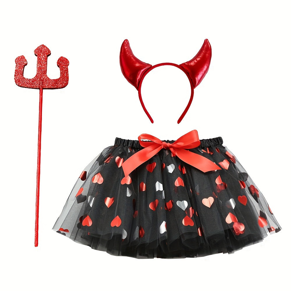 Witch Halloween Costume Set: Pumpkin Tutu Skirt, Hat & Broom
