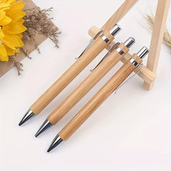 5pcs Bamboo Pens Natural Wood Press Ball Pen