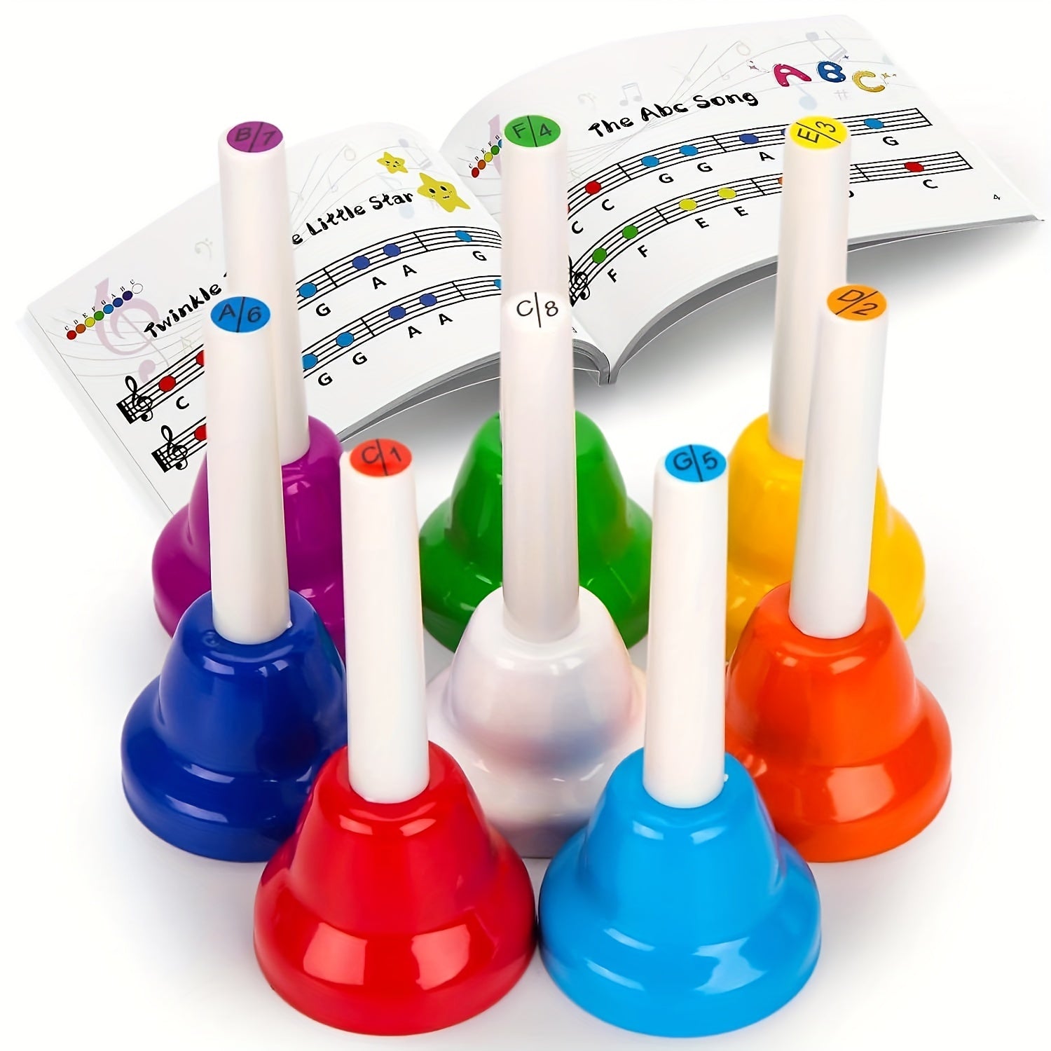 8 Note Hand Bells Set Adults Clear Sound with Handles Festive Celebrations