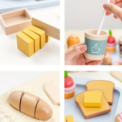 Wooden Pretend Play Food Set for Kids Kitchen Toy with Cuttable Fruit