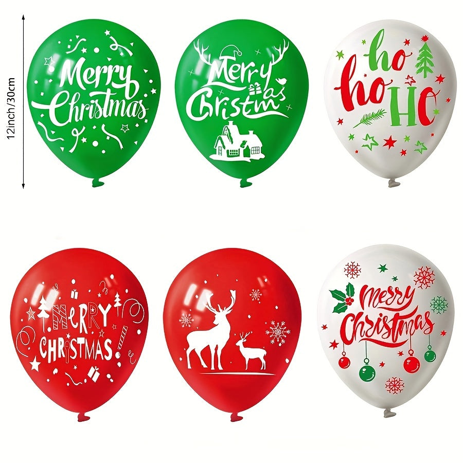 Christmas Party Balloon Set Green Red Reindeer Tree Prints Festive Deco
