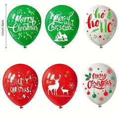 Christmas Party Balloon Set Green Red Reindeer Tree Prints Festive Deco