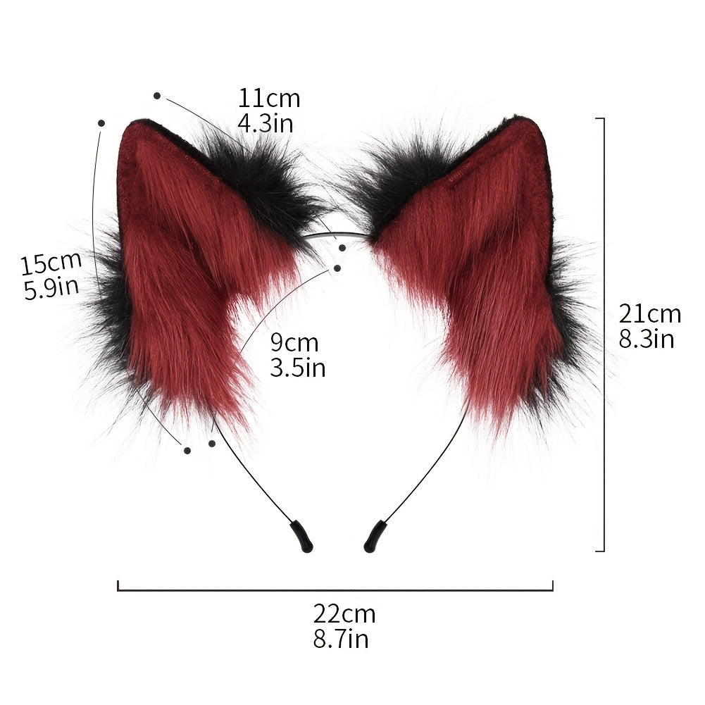 Fox Wolf Beast Ear Hair Hoop Cosplay Tail Set Halloween Furry Plush Gift