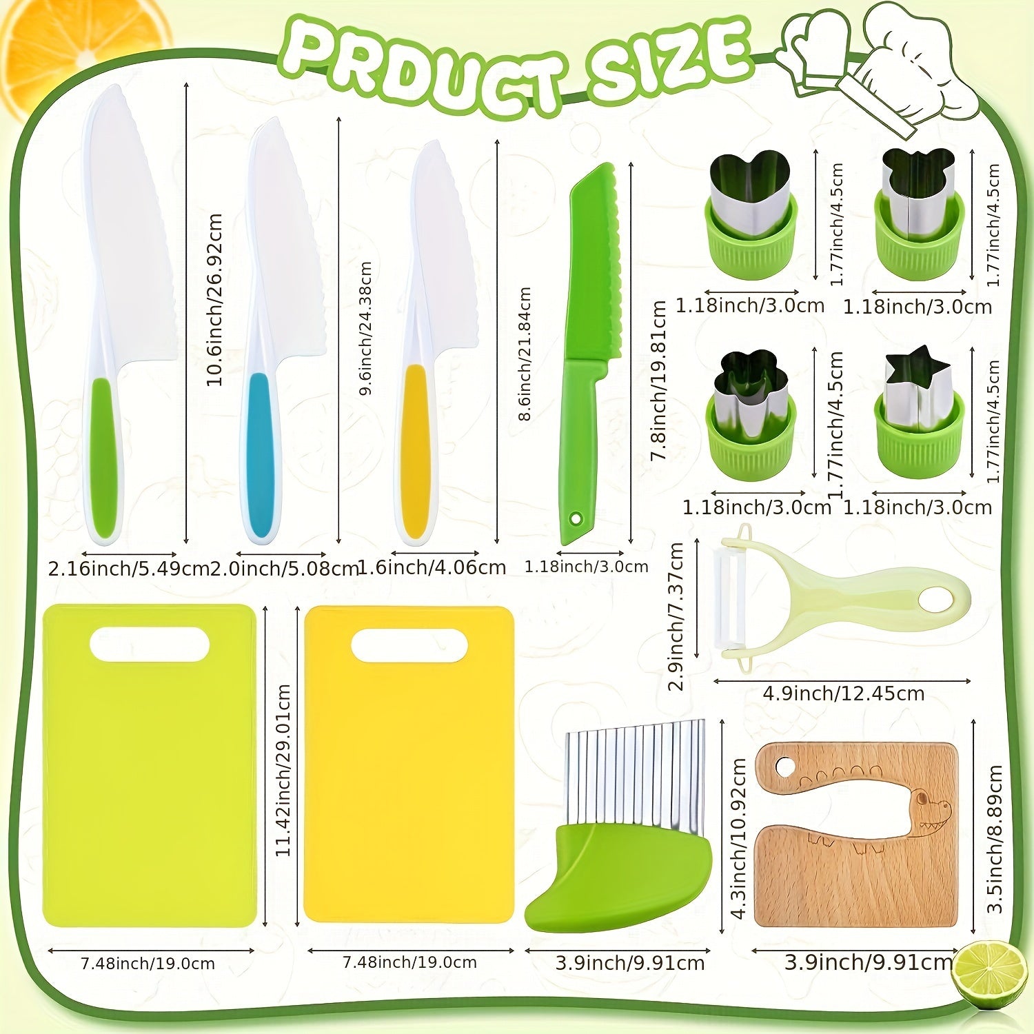 13pcs Kids' Cooking Set with Safe Knives Cutting Board & More