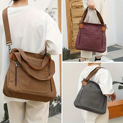 Vintage Canvas Shoulder Bag Crossbody Tote for Work School Shopping Gray
