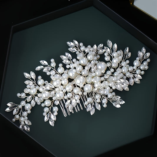 Bridal Hair Comb with Rhinestones & Pearls - Wedding Accessory
