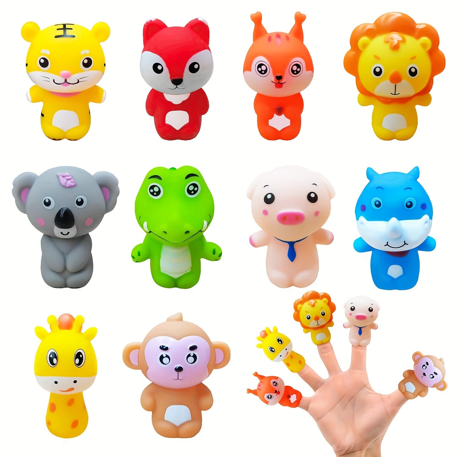 10pcs Rubber Animal Bath Finger Puppets Easter Basket Stuffers Egg Fillers