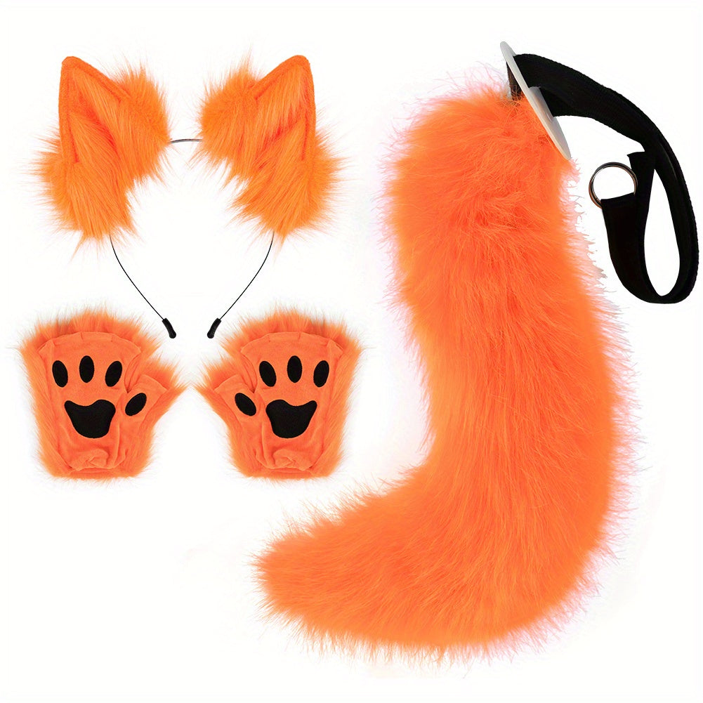 Fox Ears Hair Hoop Beast Tail Furry Halloween Plush Cosplay Set