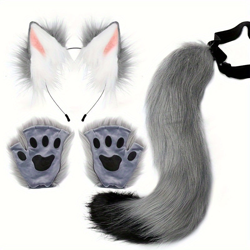 Beast Ears Tail Set Plush Claw Props Cosplay Halloween Party