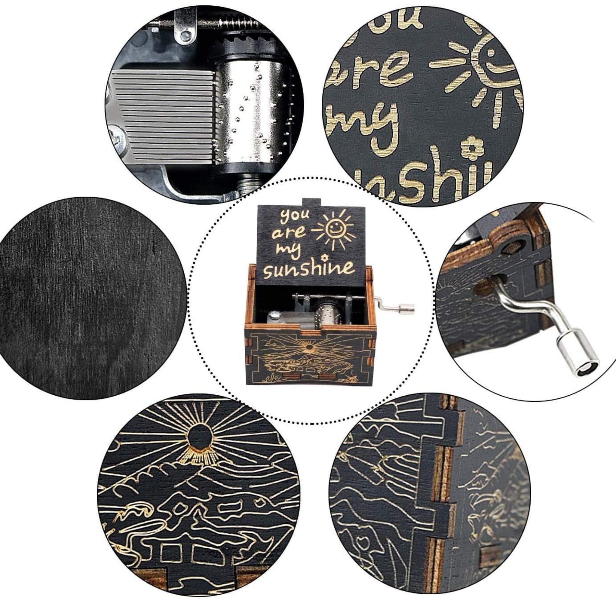 Hand Crank Laser Engraved Wood Music Box - You Are My Sunshine