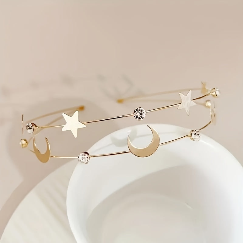 Golden Celestial Star and Moon Headband