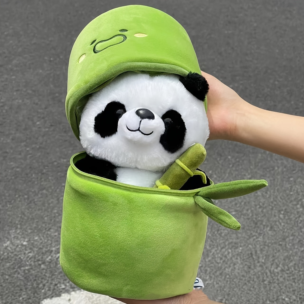 Cute Panda Plush Toy with Bamboo Tube, Anime Inspired Collectible Figure