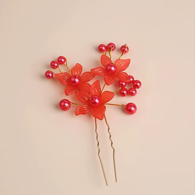 Sweet Flower U Shape Hairpin Girls Party Wedding Princess Hair Accessories