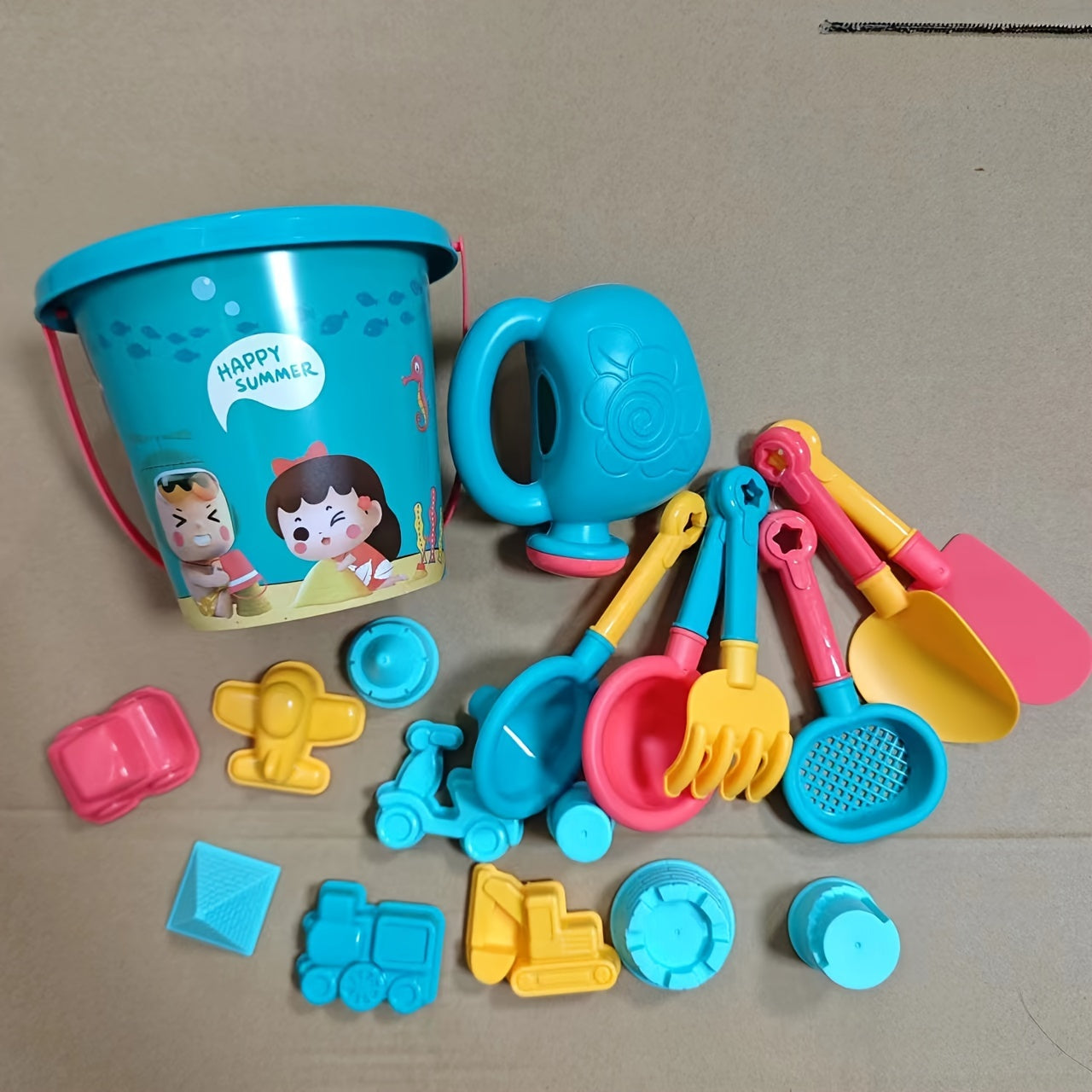18-Piece Beach Sand Toy Set with Trolley Bucket & Hourglass for Water Fun