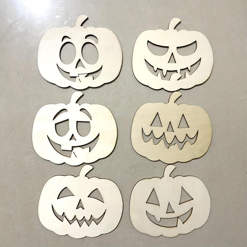6pcs Wooden Pumpkin Halloween Decoration DIY Craft Hollow Out