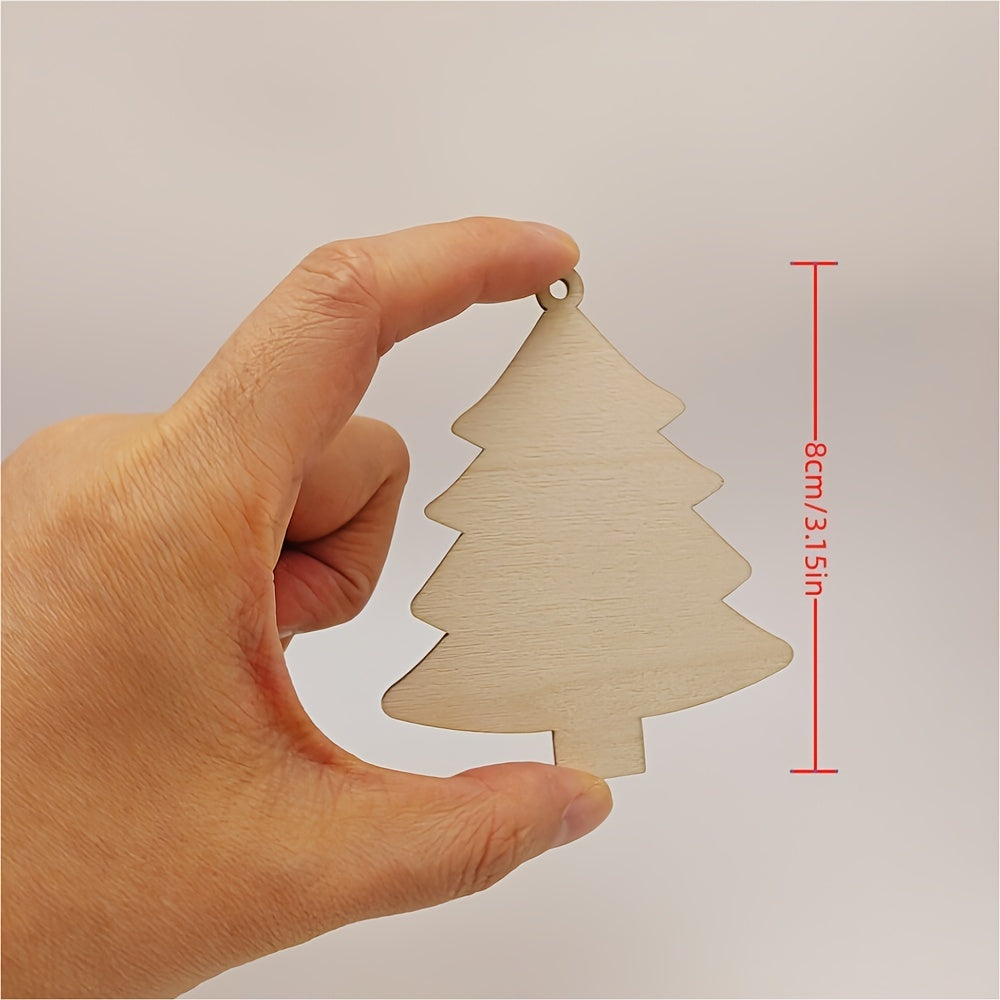 10pcs Wooden Hollow Out Christmas Tree Decorative Hanging Ornaments