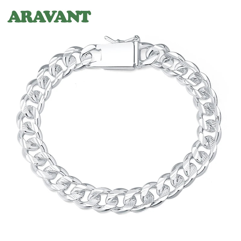 10MM 925 Silver Link Chain Bracelet Jewelry Gift
