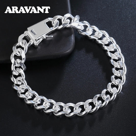 10MM 925 Silver Link Chain Bracelet Jewelry Gift