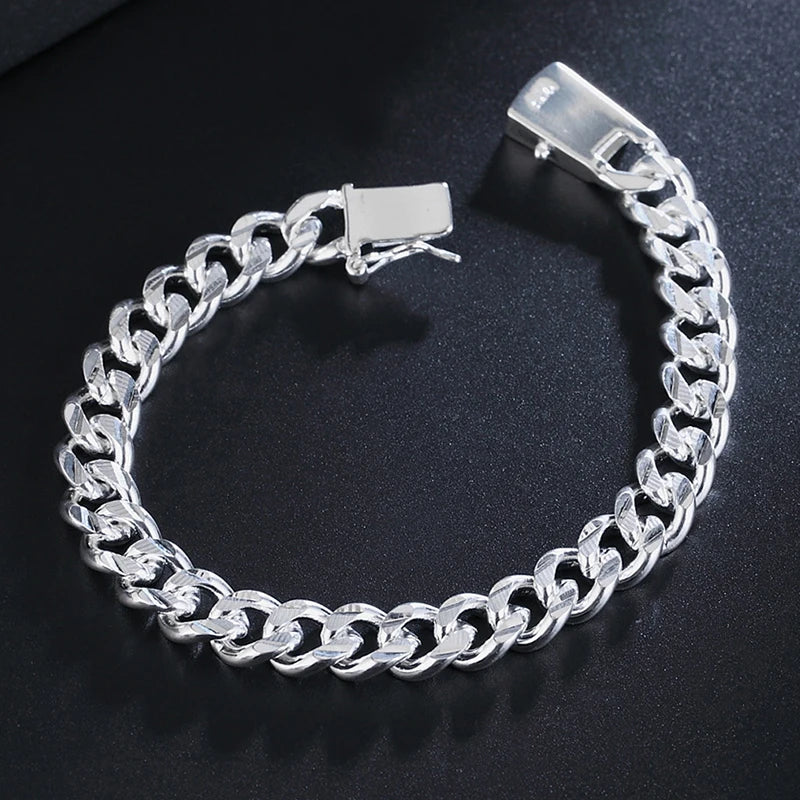 10MM 925 Silver Link Chain Bracelet Jewelry Gift