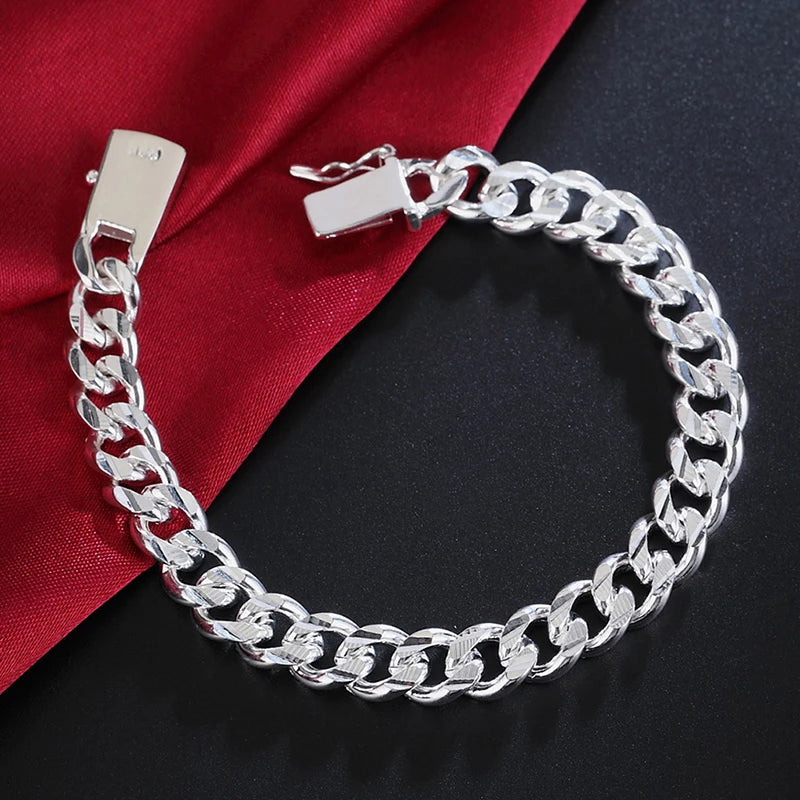 10MM 925 Silver Link Chain Bracelet Jewelry Gift