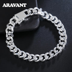 10MM 925 Silver Link Chain Bracelet Jewelry Gift