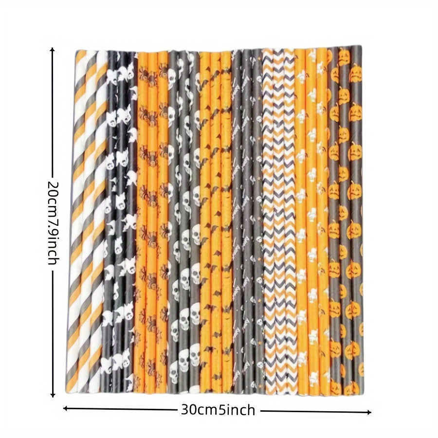 100pcs Halloween Paper Straws Biodegradable Party Straws with Designs