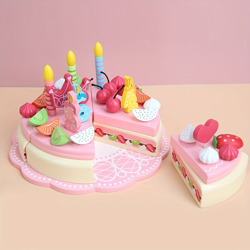 48pcs Wooden Kids Birthday Cake Toys Home Play Set Boy Girl Gift