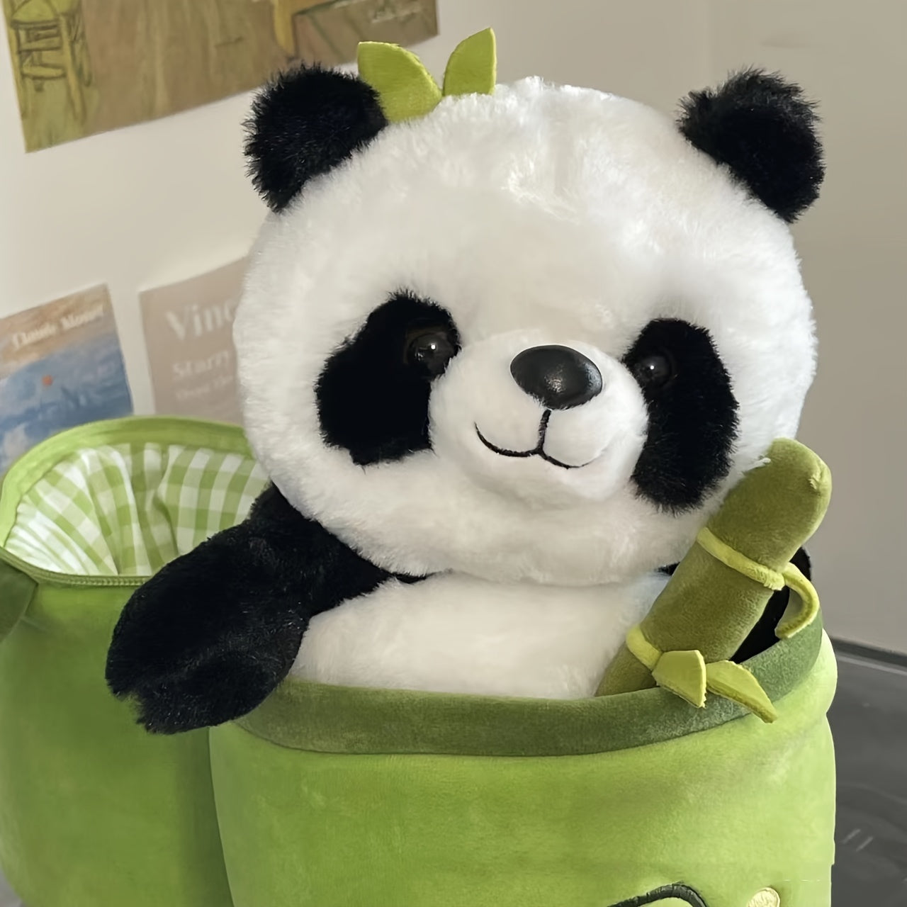 Cute Panda Plush Toy with Bamboo Tube, Anime Inspired Collectible Figure