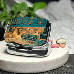Retro Diner Metal Pill Box 2 Compartment Medicine Organizer