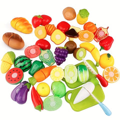 25PCS Kids Play Food Set for Pretend Play Realistic Toy Fruit & Vegetable Cuttin