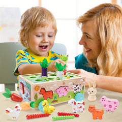 Wooden Farm Toy Set - Shape Recognition Learning and Fine Motor Skills