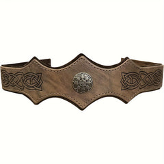 Medieval Embossed PU Leather Headwear Men's Adjustable Headband Retro Roleplay
