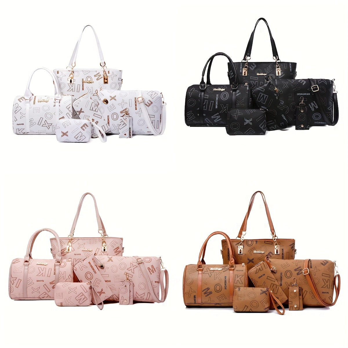 6pcs Retro Letter Print Bag Set Tote Crossbody Clutch
