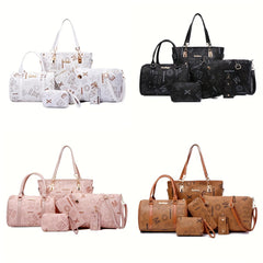 6pcs Retro Letter Print Bag Set Tote Crossbody Clutch