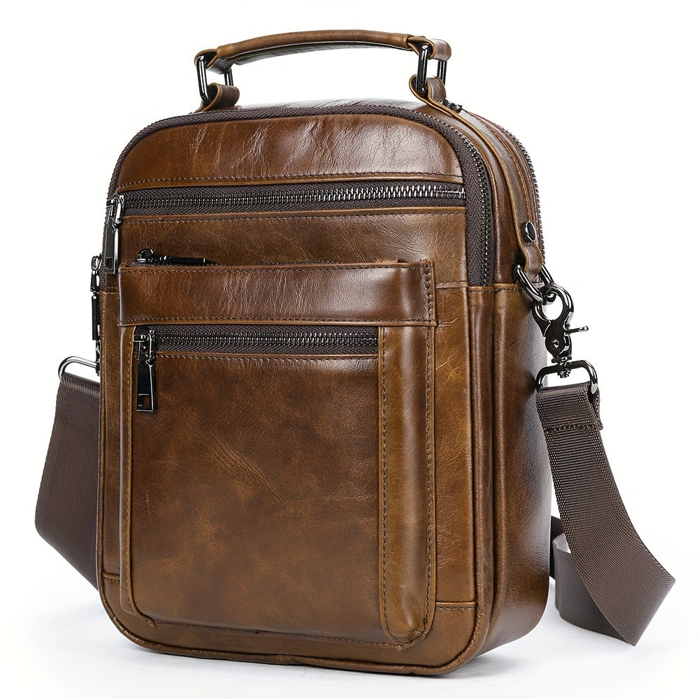 Casual Men's Leather Messenger Bag Shoulder Bag with Multiple Pockets