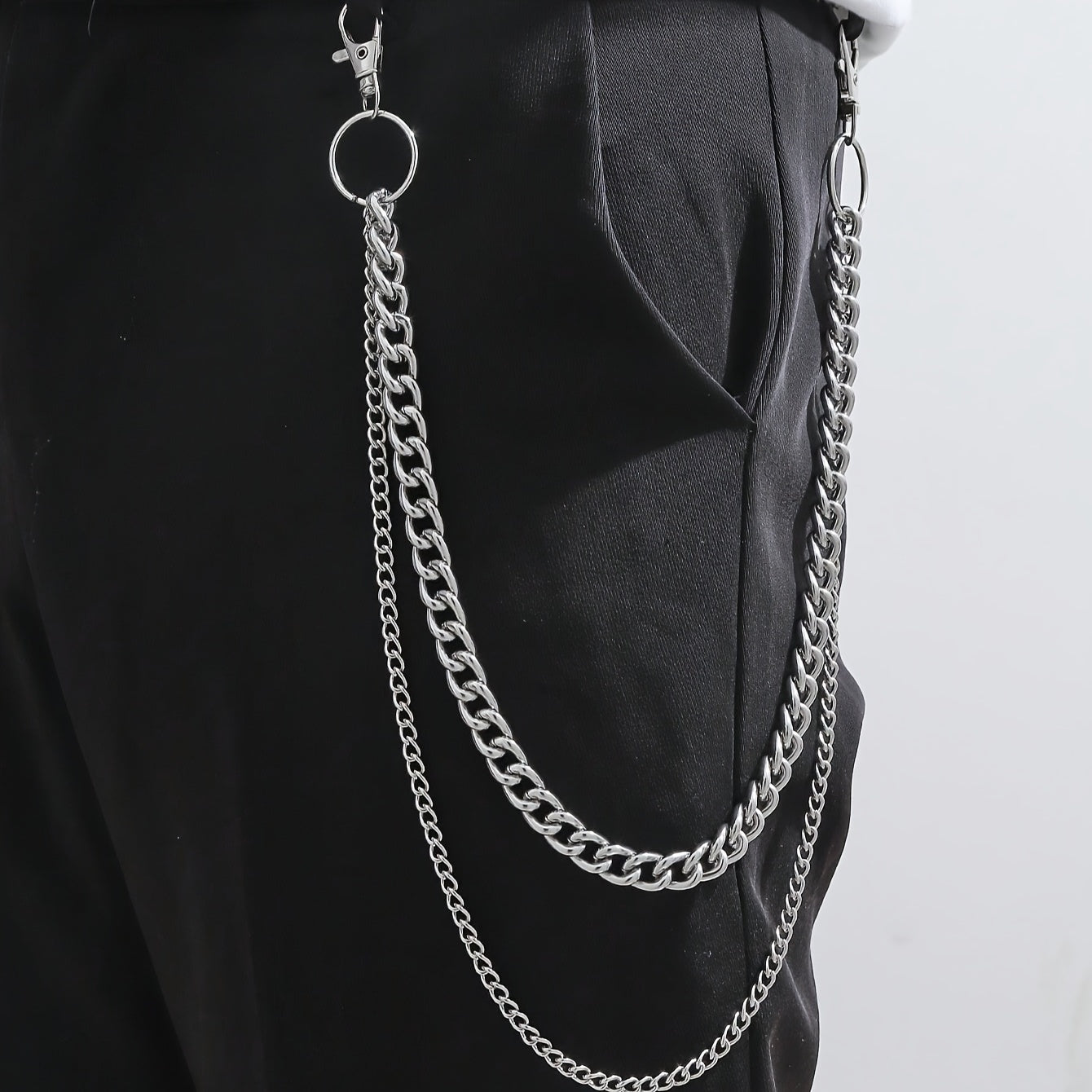 Men's Large Circle Silver Chain with Suit Pants