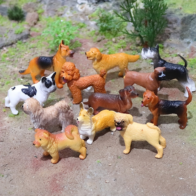 12PCS Mini Dog Figurines Playset Realistic Detailed Plastic Puppy Figures
