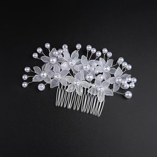 Faux Pearl Flower Hair Comb Chignon Wedding Bridal Hair Access
