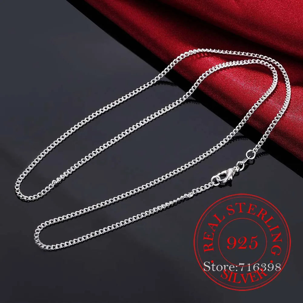 16-30 inch Thin 925 Sterling Silver 2mm Side Chain Necklace for Women Girls Kids