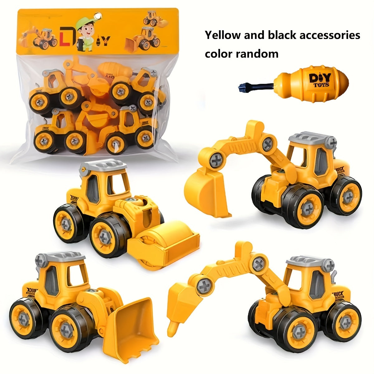 4 Piece DIY Engineering Toy Set Construction Vehicles for Kids Ages 3