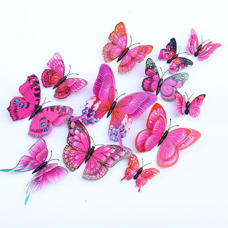 12pcs 3D Double Layer Butterfly Stickers Refrigerator Self-adhesive Magnet