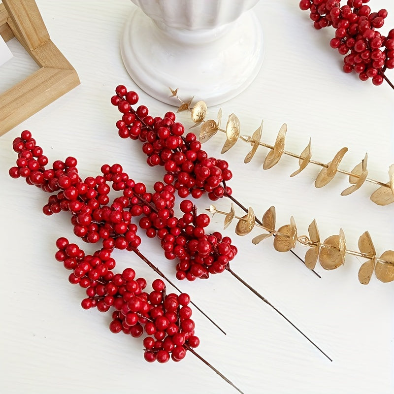 12pcs Artificial Red Berries Christmas Tree Decoration DIY Holiday Supplies